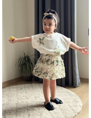 Balon Etekli Çiçekli 2'li Kombin